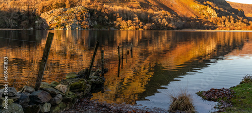 Reflection views around Snowdonia lakes in winter