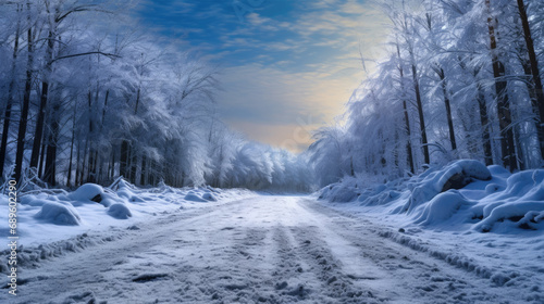 Winter Road. Snowy Landscape Journey