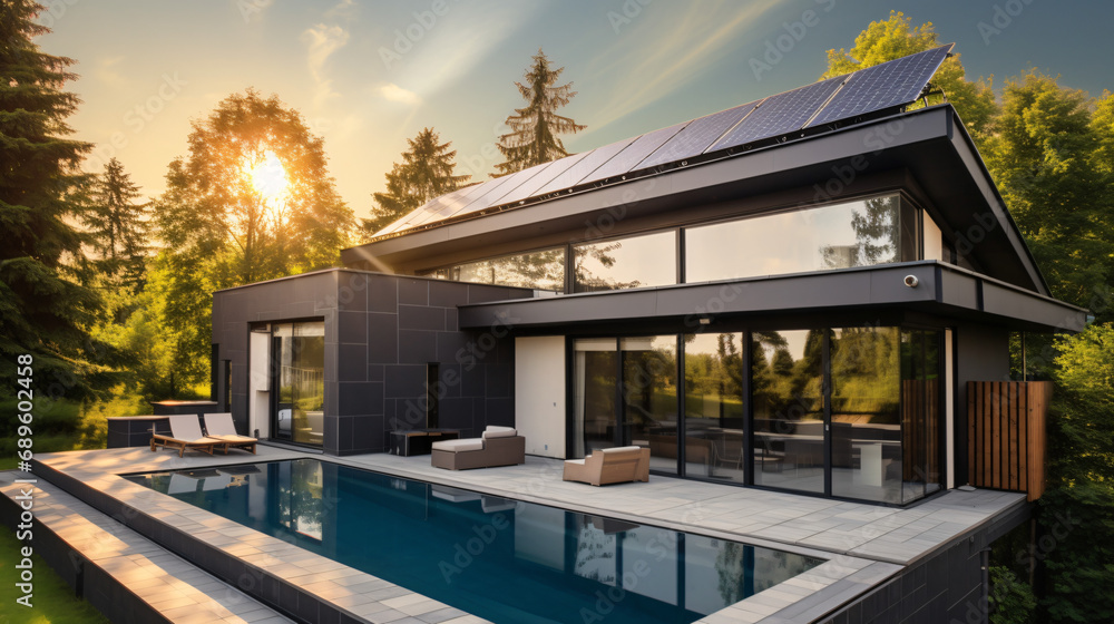 Luxury house covered with solar panels