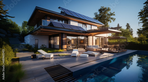 Luxury house covered with solar panels