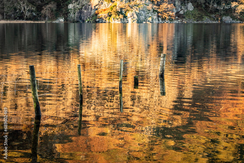 Reflection views around Snowdonia lakes in winter