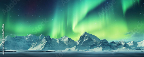 Majestic aurora borealis illuminating a mountain range © Yeti Studio