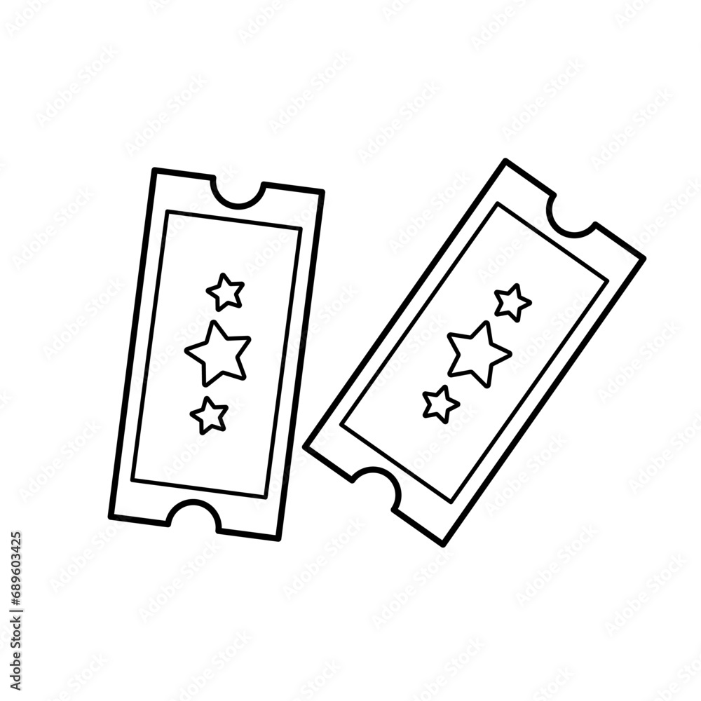 2 tickets to the cinema, theater, etc. Coloring book Black and white vector illustration. 2 tickets to the cinema, theater, etc. Coloring book Black and white vector illustration.
