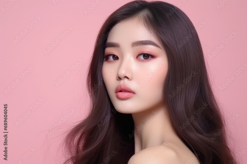 Elegant Asian Beauty Showcasing Korean Skincare and Cosmetics. Elegant Asian Beauty Showcasing Korean Skincare and Cosmetics.