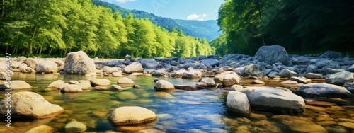 closeup nature pebble stone in water river nature background freshness scenery water scape topview of shallow water river daylight photo