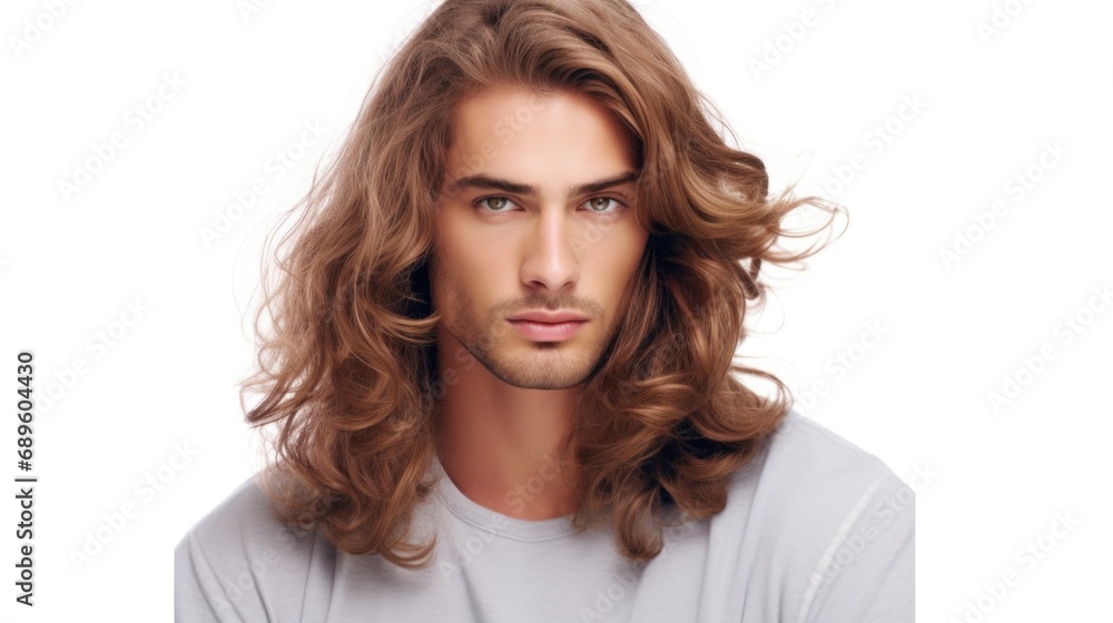 Cheerful Young Man with Wavy Hair in Casual Tee. Cheerful Young Man with Wavy Hair in Casual Tee.
