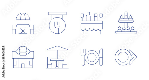 Restaurant icons. Editable stroke. Containing buffet  catering  dinner  plate  cafe  restaurant  terrace.