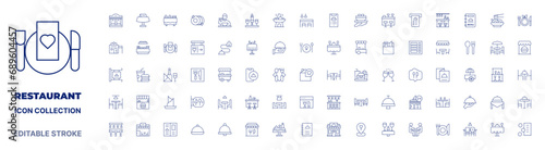 Restaurant icon collection. Thin line icon. Editable stroke. Editable stroke. Restaurant icons for web and mobile app.