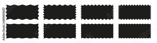 Zigzag edge rectangle shapes collection. Jagged sticker or stamp set with wavy edges