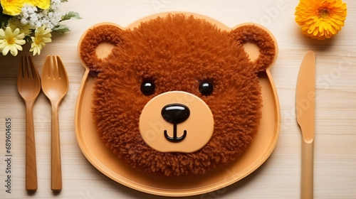 Cute childrens plates and dishes shape of a bear.