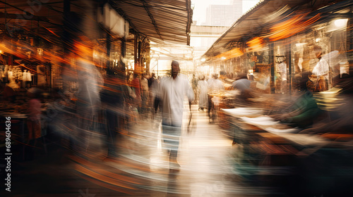 Blurry Market Scene. Individuals Wandering
