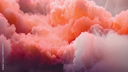 Coral color smoke clouds moving and swirling around. Color steam cloud. Abstract background. Fantasy fog. Vapor animation. Coral pink glowing soft haze glitter dust particles wave calming motion dynam photo