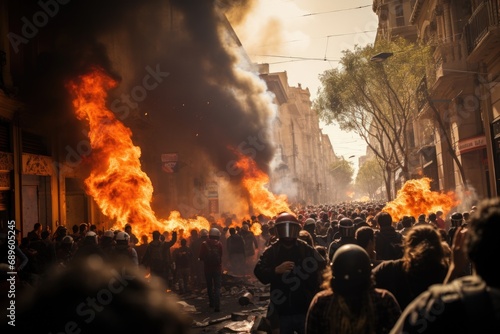 Fiery Protest Erupts in Streets Amidst Public Outcry. photo