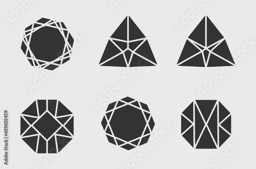 Set of diamonds in flat style. Linear outline sign. Vector icon logo design diamonds. Jewel and gem icons and symbols. Effect background Diamond Shapes gemstone. Star sparkling stars glittery
