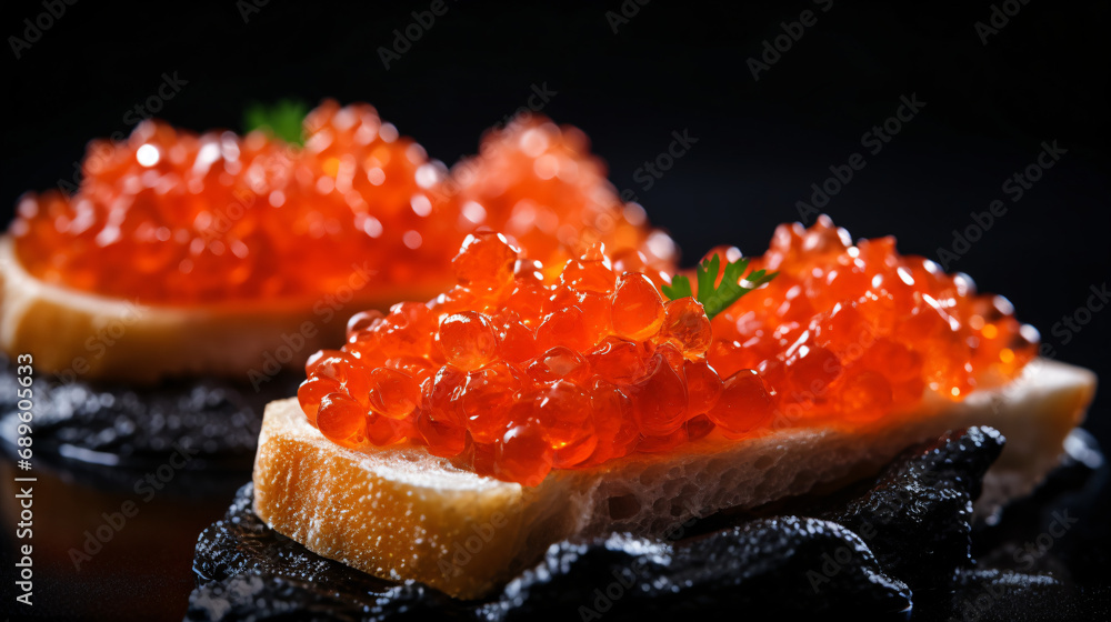 Russian appetizer canape with red caviar