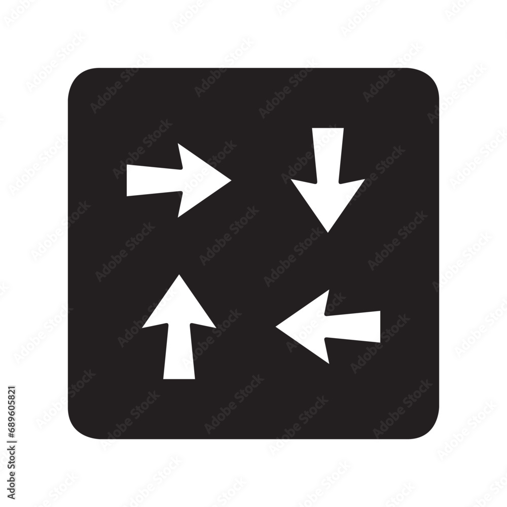 Arrows in different direction icon vector. Four Arrows logo design. Recycling vector icon illustration in square isolated on white background Arrows in different direction icon vector. Four Arrows logo design. Recycling vector icon illustration in square isolated on white background