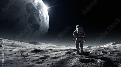 Spaceman or astronaut on the surface of moon