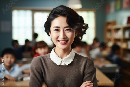 Portrait Asian woman teacher in a classroom.