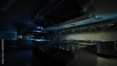 Professional industrial empty kitchen at the restaurant or cafe.