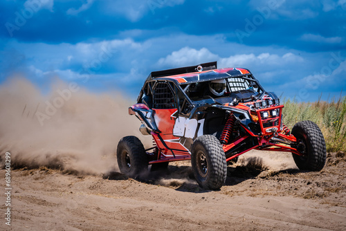 UTV buggy and 4x4 offroad in sandy track. Rally extreme riding © Anton Tolmachov