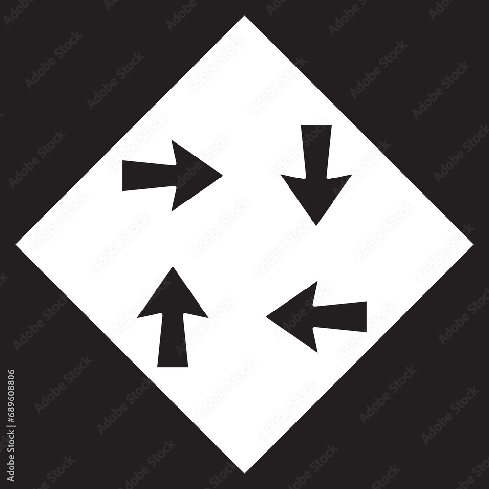 Arrows in different directions icon vector. Four Arrows logo design. Recycling vector icon illustration in rhombus isolated on black background