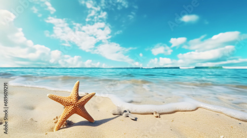 Tropical summer sand beach with starfish