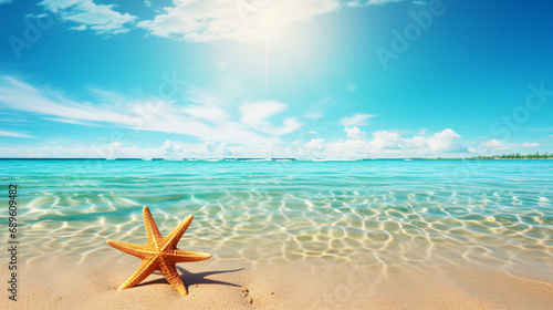 Tropical summer sand beach with starfish