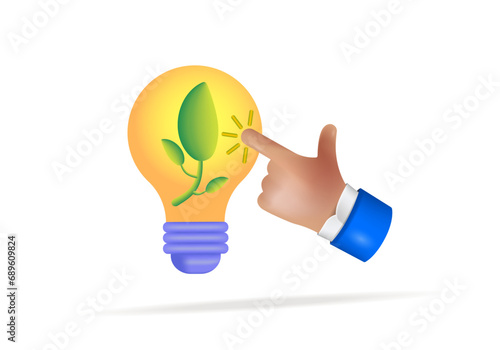 The concept of environmentally friendly energy,
 a light bulb with a growing plant. 3D vector illustration.