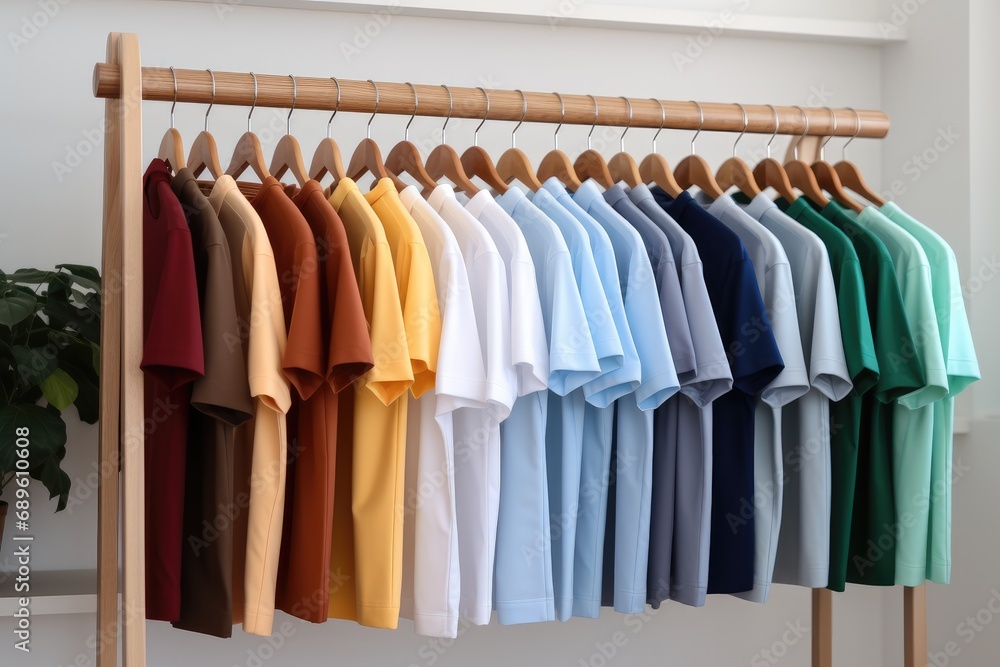 Rack with clean shirts, Clothes at a dry cleaners.