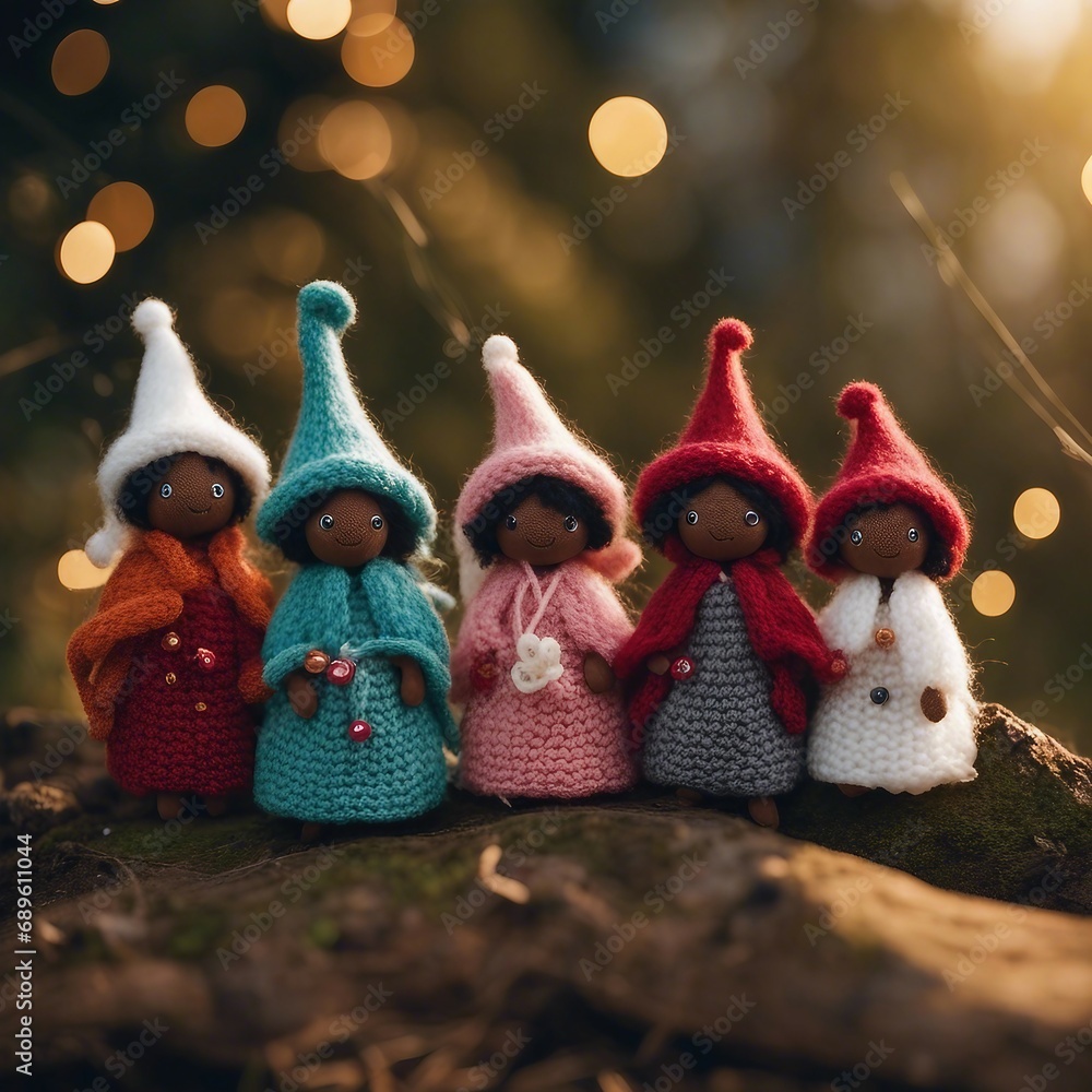 Knitted black people fairies for Christmas