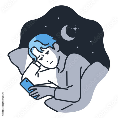 眠れない若い男性のシンプルなベクターイラスト素材