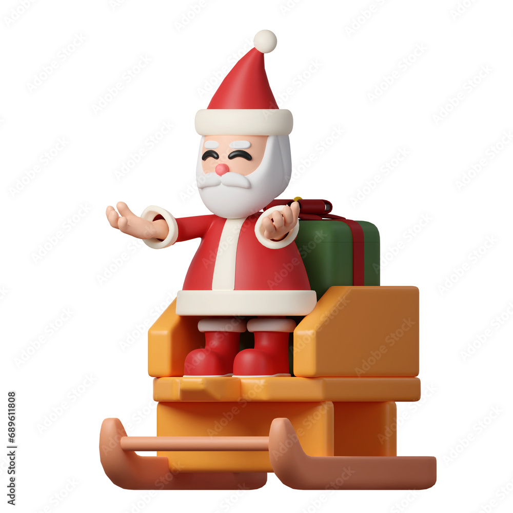 3d Christmas santaclaus on sleigh icon. minimal decorative festive conical shape tree. New Year's holiday decor. 3d design element In cartoon style. Icon isolated on white background. 3d illustration 3d Christmas santaclaus on sleigh icon. minimal decorative festive conical shape tree. New Year's holiday decor. 3d design element In cartoon style. Icon isolated on white background. 3d illustration