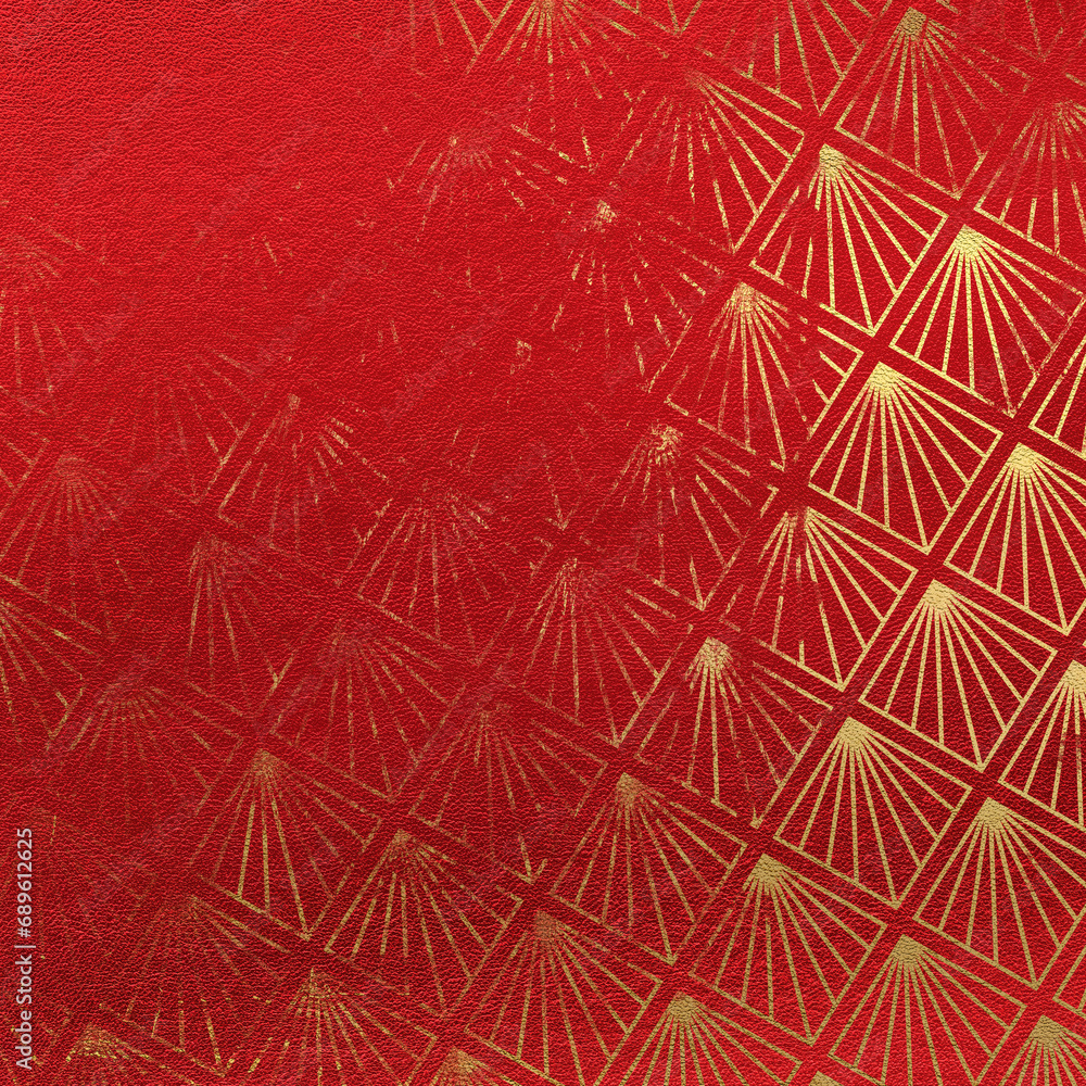 Art- Deco shabby background. Colorful red and gold leather scrapbook paper