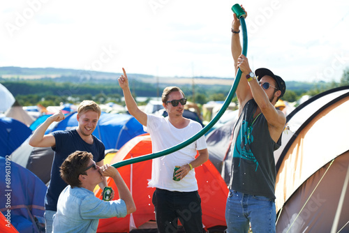 Wall Mural Alcohol, festival or drunk friends drinking together, beer beverage or outdoor social event