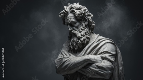 muscular statue of a greek philosopher on a cloudy background © Salander Studio