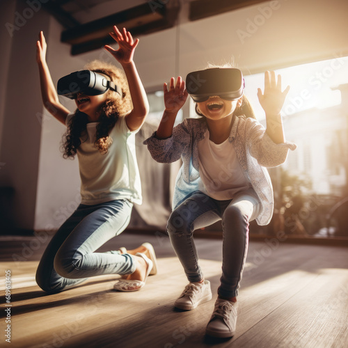 children playing in their living room with virtual reality