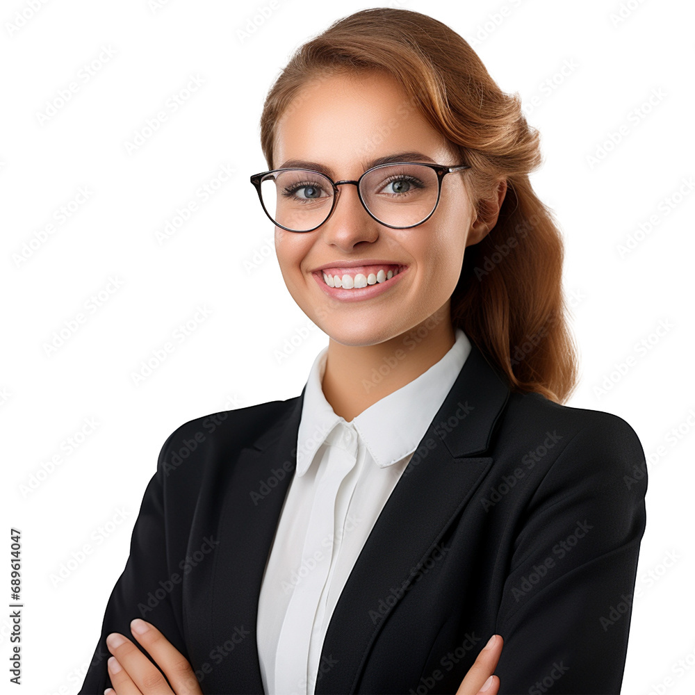 happy woman ceo isolated on transparent background, ai technology