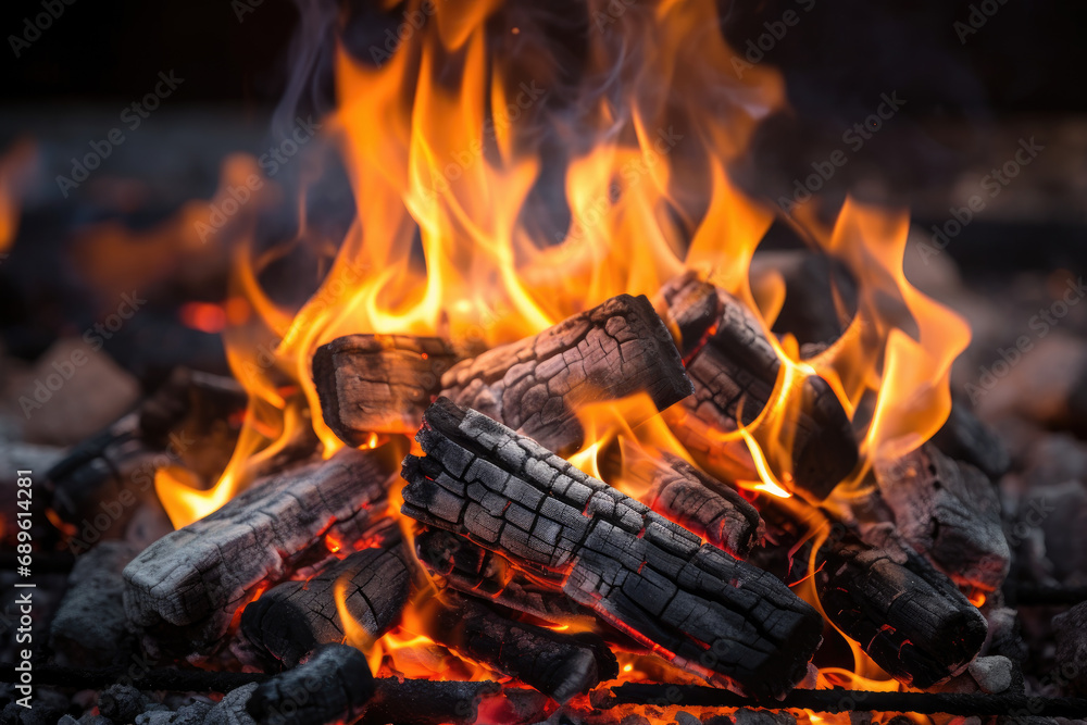 Fototapeta premium Closeup of charcoal for Barbecue with flames background