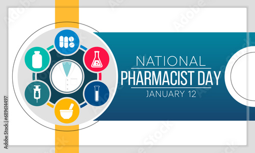 Pharmacist day is observed every year on January 12, The day focuses on the importance of pharmacists, and it honors how much they impact our health and well-being. Vector illustration