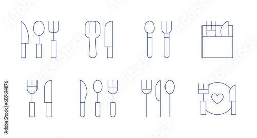 Fork and knife icons. Editable stroke. Containing cutlery  food  kitchen utensils  restaurant  baby cutlery.