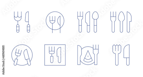 Fork and knife icons. Editable stroke. Containing cutlery  food  food and restaurant.