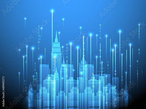 Futuristic smart city background. Hand drawn vector illustration.
