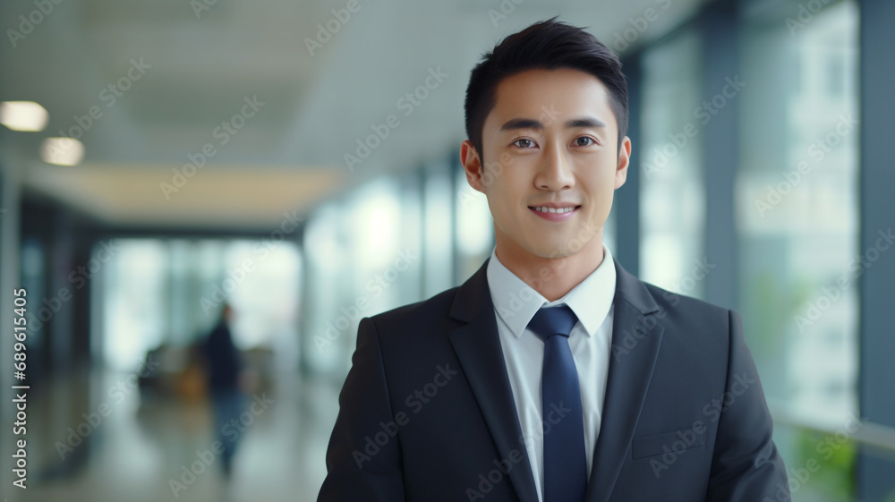 Portrait of happy Asian businessman looks at camera on the office blurred background Portrait of happy Asian businessman looks at camera on the office blurred background