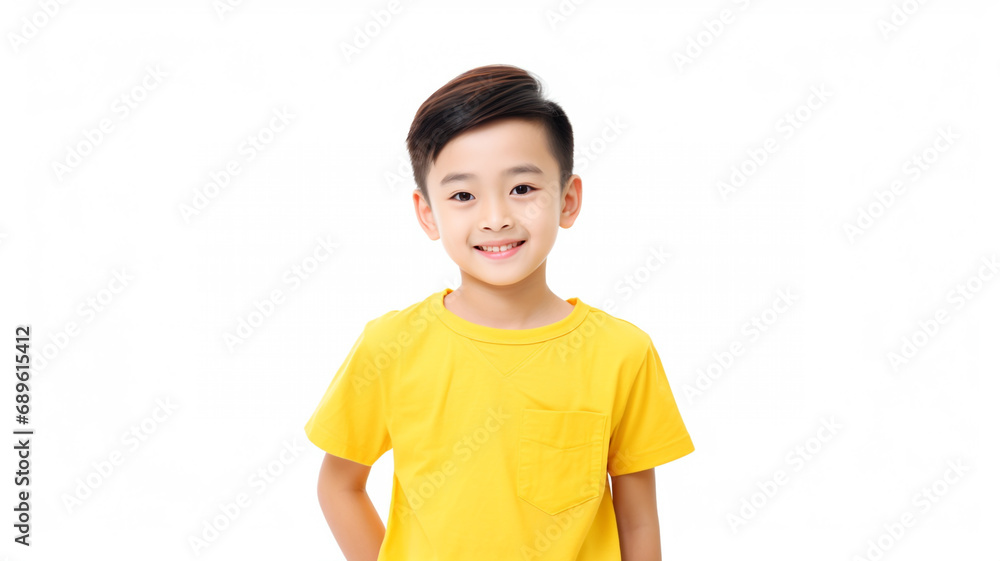 Portrait of happy asian boy isolated on white background.