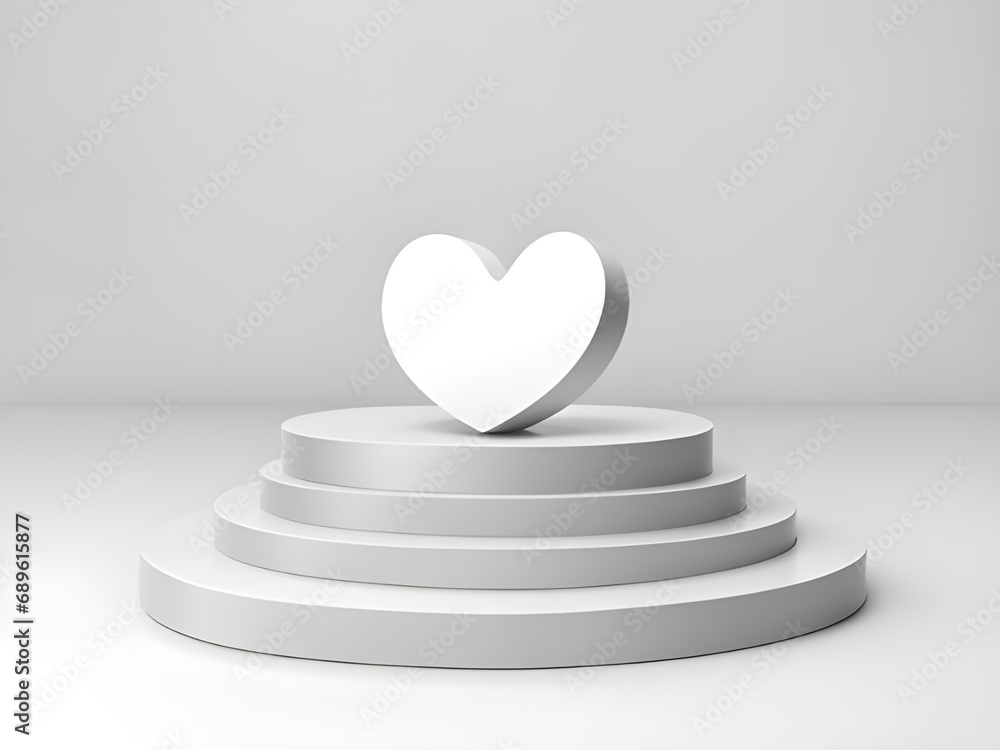 3d white love heart on a white podium. 3d white love heart on a white podium.