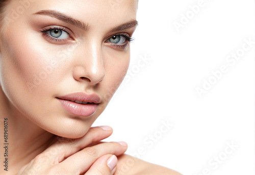 Beautiful woman female skin care healthy hair and skin close up face beauty portrait