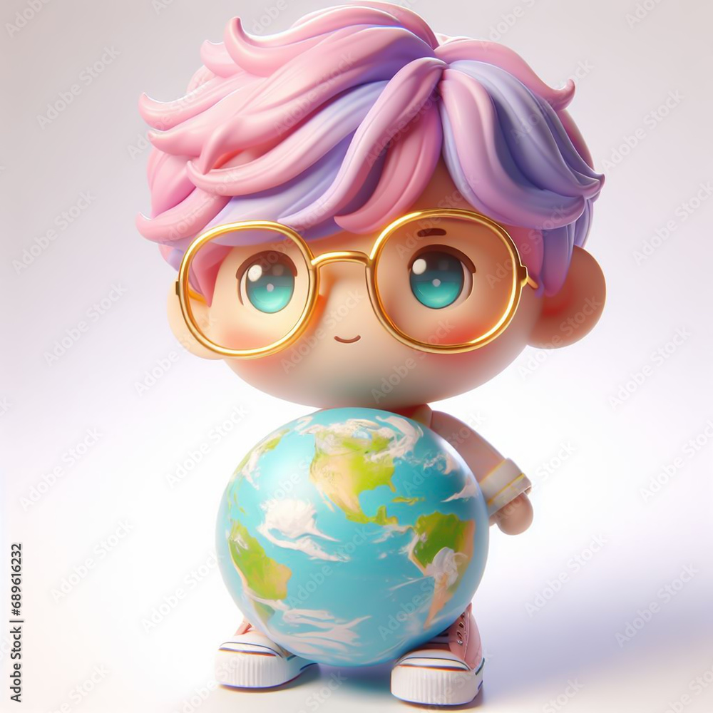 Fototapeta premium Boy with glasses, in soft colors, for children's invitation cards or other purposes. Toys. AI generated