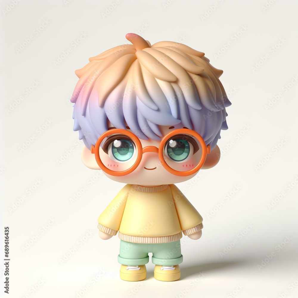 Boy with glasses, in soft colors, for children's invitation cards or other purposes. Toys. AI generated
