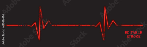 Editable line 3d heart diagram, red neon EKG, cardiogram, heartbeat line vector design to use in healthcare, healthy lifestyle, medical laboratory, cardiology project. 