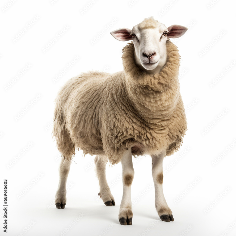 Fototapeta premium Sheep on a white background, ai technology
